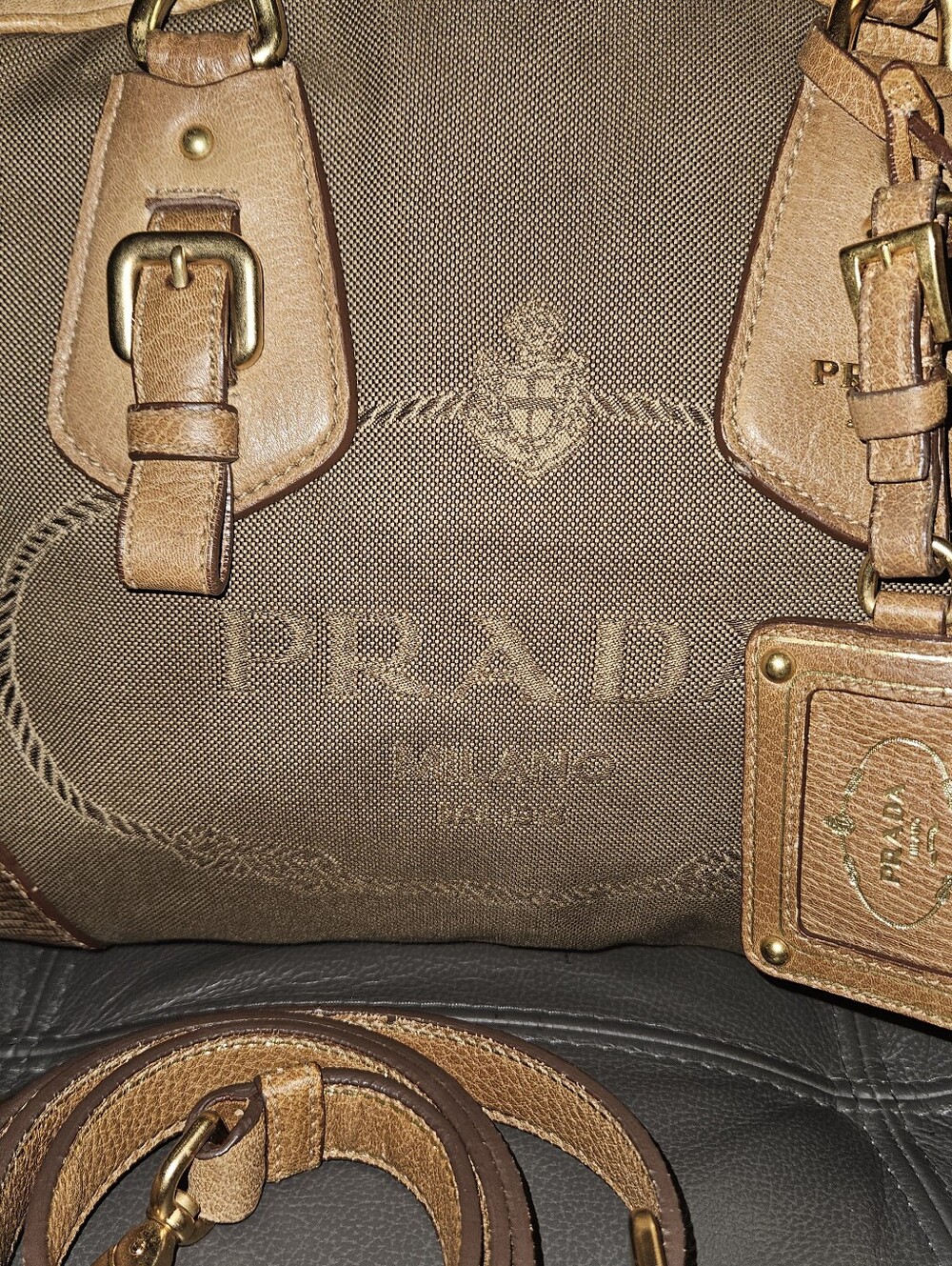 PradaLogo Jacquard Shoulder Bag - Picture 6 of 14